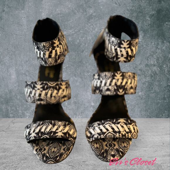 Nicole Miller Artelier Miami Printed Block Heel Sandal Retro Bold Fabric Sz 10M - Picture 7 of 10